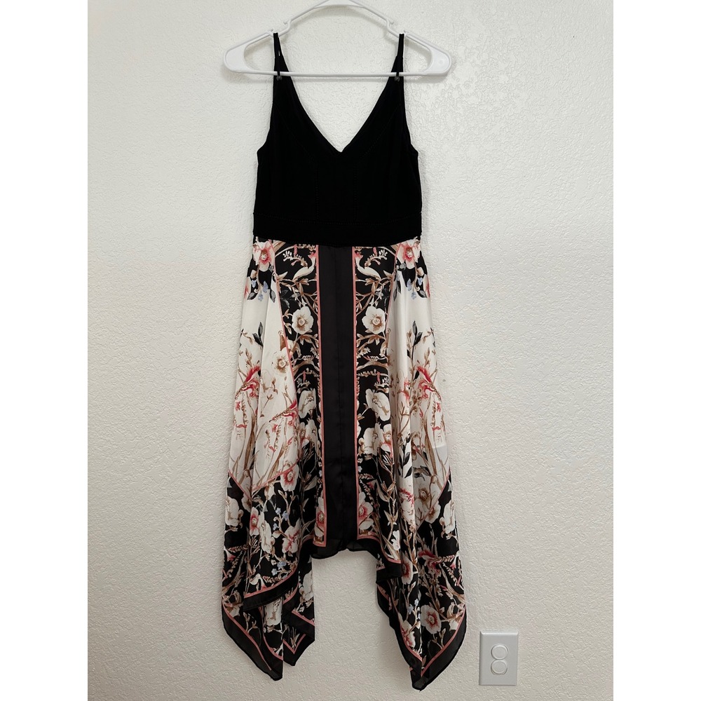 White House Black Market‎ Boho Floral Midi Dress Black Pink Fairy Whimsy Indie